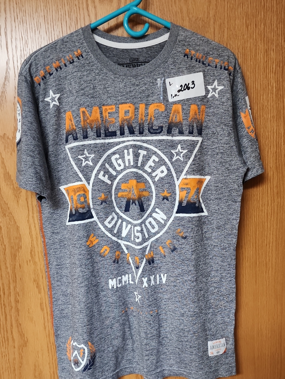 American Fighter Gray & Orange 'Fighter Division' Graphic Tee mens L number 2063